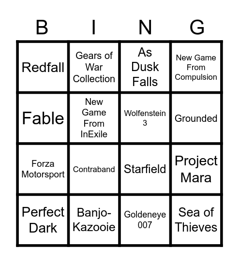 Xbox & Bethesda Showcase 2022 Bingo Card