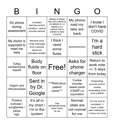 ER Bingo Card