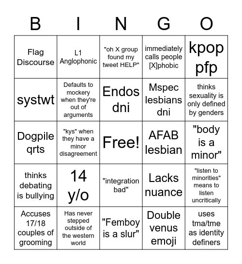 User I disagree with Bingo Card