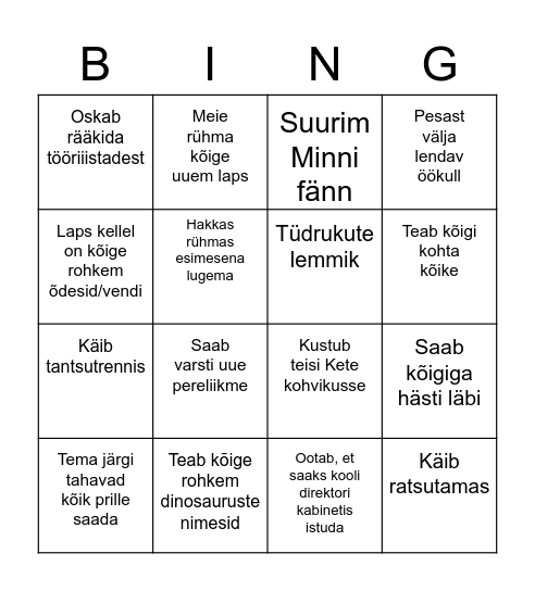 Öökullide bingo Card