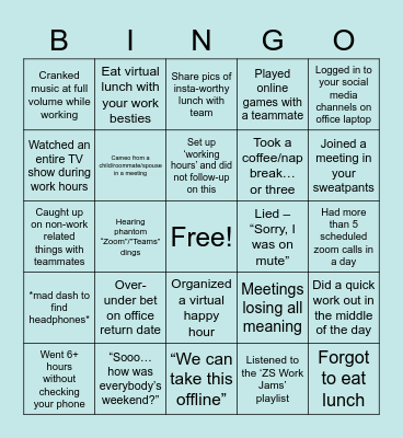 ZS WFH Bingo! Bingo Card