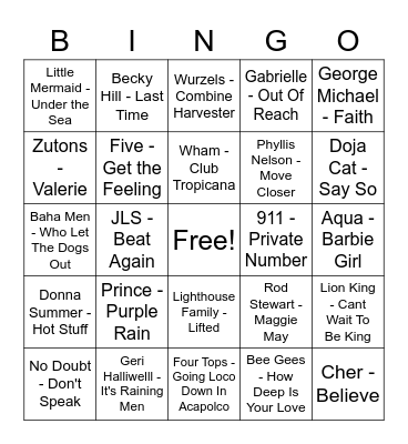 ROCK AND ROLL BINGO Card