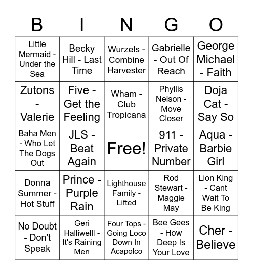 ROCK AND ROLL BINGO Card