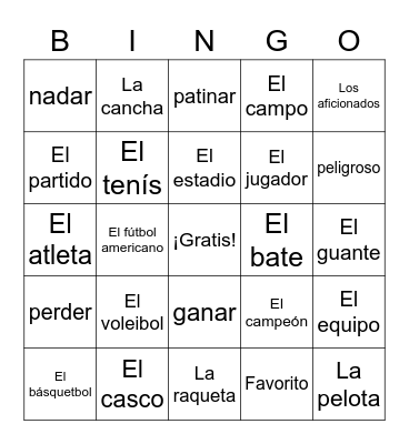 6.1 Los Deportes Bingo Card