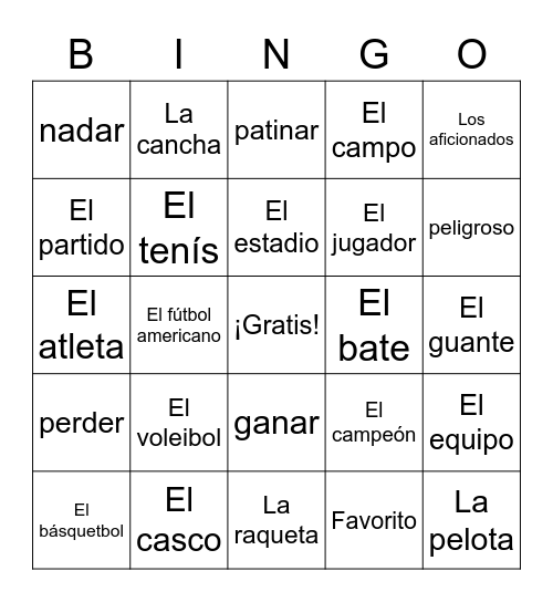6.1 Los Deportes Bingo Card