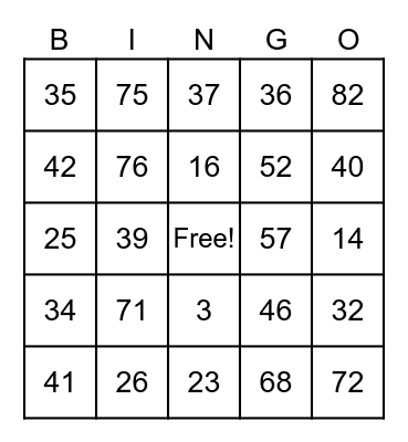 After School Bingo Card