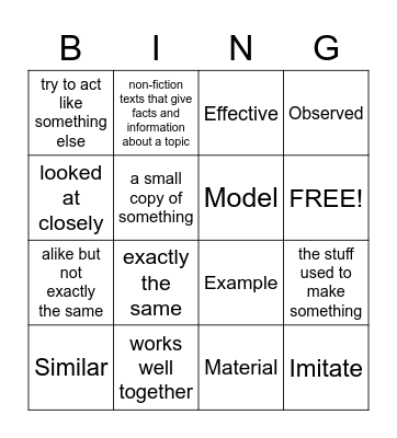 Vocabulary Bing! Bingo Card