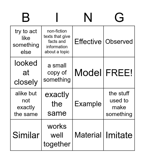 Vocabulary Bing! Bingo Card