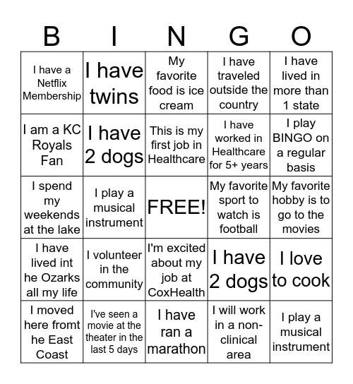 Getting to Know You BINGO! Bingo Card