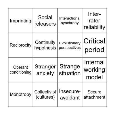 Attachment Bingo! Bingo Card