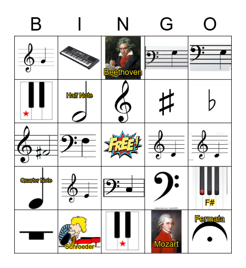 Piano Class Bingo V. 4  Mr. Warnick Bingo Card