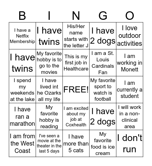 Getting to Know You BINGO! Bingo Card