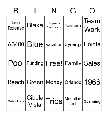 Bluegreen Mortgage Bingo Card