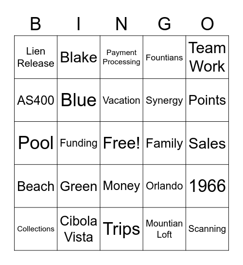 Bluegreen Mortgage Bingo Card