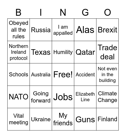 Boris Johnson lies on TV about lockdown gatherings and misdirects everyone Bingo Card