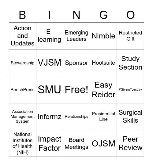 AOSSM BINGO! Bingo Card