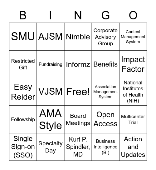 AOSSM BINGO! Bingo Card