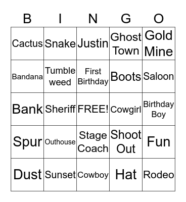 COWBOY Bingo Card