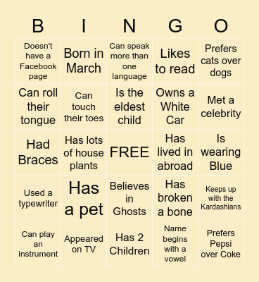 HR Networking Bingo Card