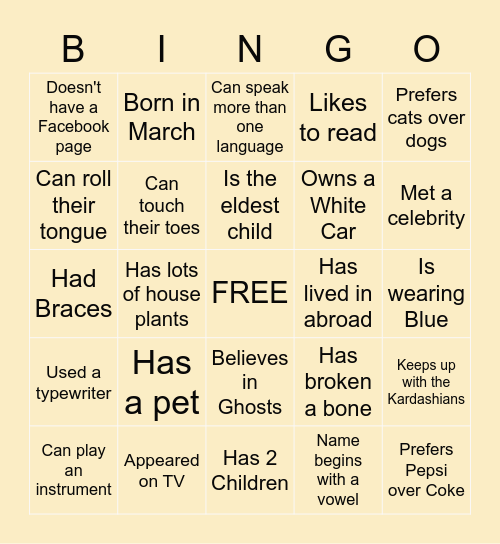 HR Networking Bingo Card