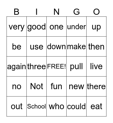 Sight Word BINGO 1st Bingo Card