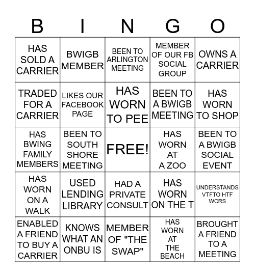 Babywearing Bingo Card