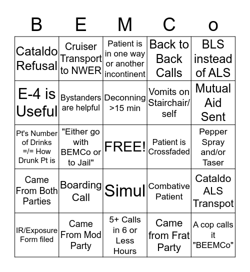 EMS BINGO Card