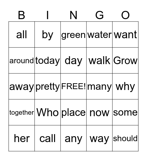 Sight Word Bingo List 2 1st Bingo Card