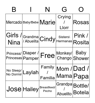 Cynthia's Baby Shower  Bingo Card