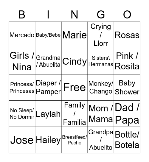 Cynthia's Baby Shower  Bingo Card