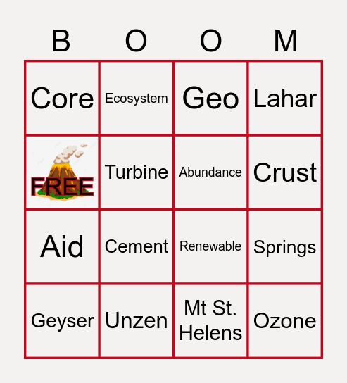 Volcano BINGO Card