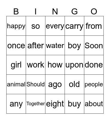 Sight Word Bingo List 3 1st Bingo Card
