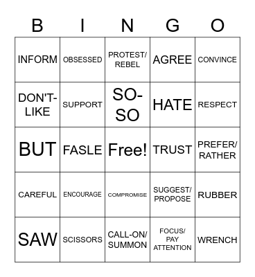 ASL 1 - Unit 8 Vocabulary Bingo Card