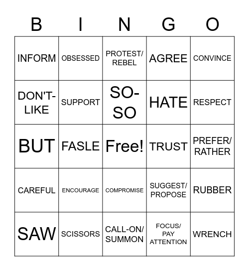 ASL 1 - Unit 8 Vocabulary Bingo Card