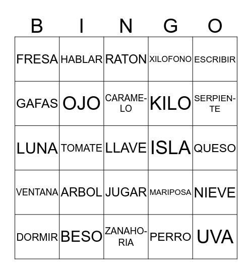 SPANISH ALPHABET Bingo Card