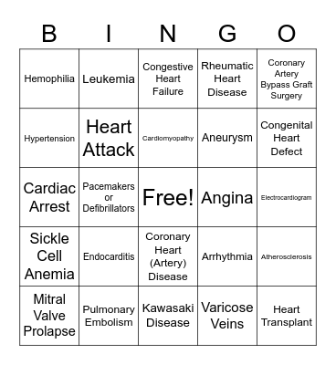 Cardio Bingo Card