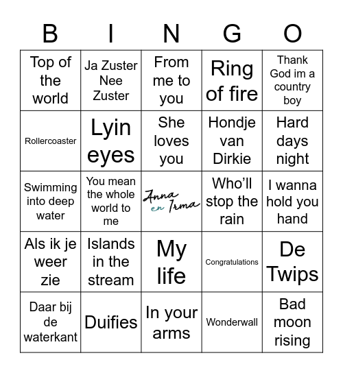Anna en Irma's Muziekbingo! Bingo Card