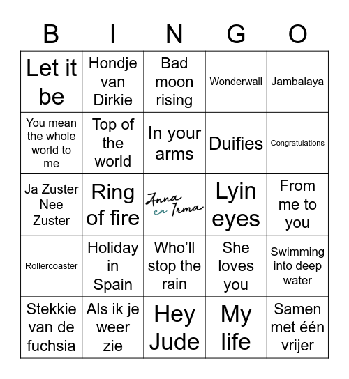 Anna en Irma's Muziekbingo! Bingo Card