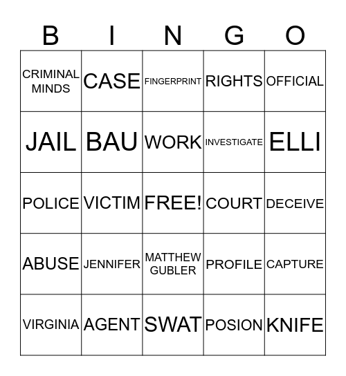 *FBI AGENT HANNAH CUNDIFF* Bingo Card