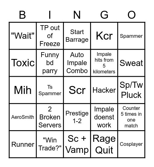 King Crimson Bingo Card