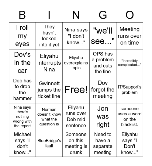 Wednesday Meeting Bingo Card