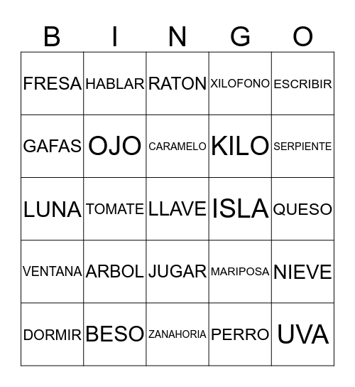 SPANISH ALPHABET Bingo Card