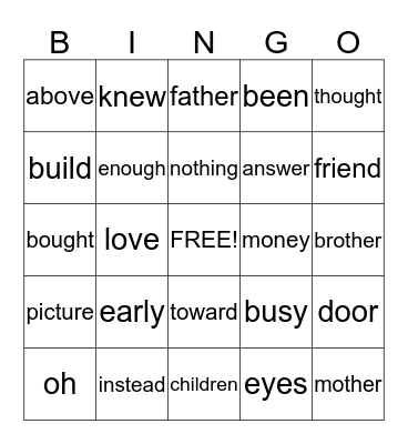 Sight Word BINGO list 6 1st  Bingo Card