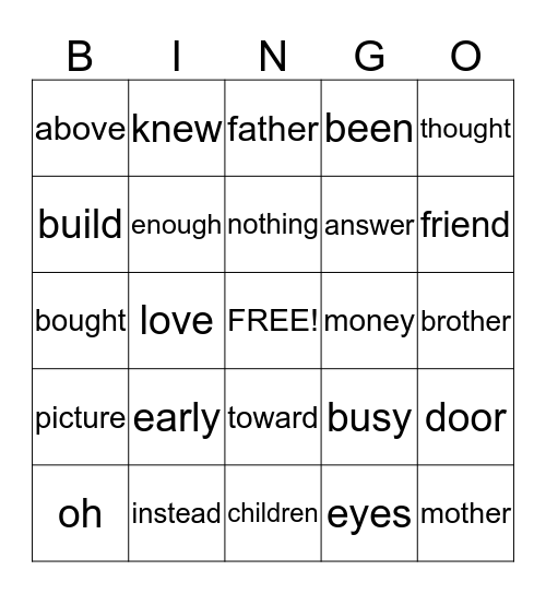 Sight Word BINGO list 6 1st  Bingo Card