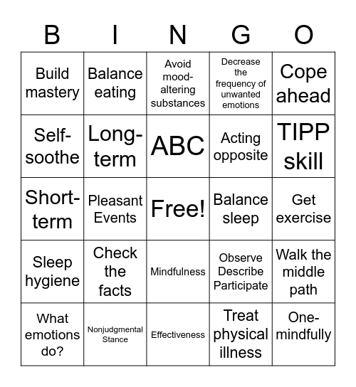 PLEASE Skill Bingo Card