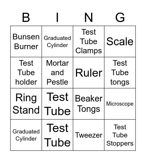 Lab Equipment Bingo Card