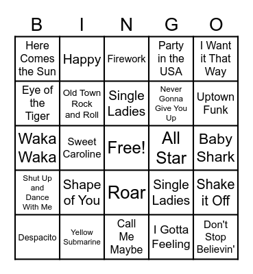 Song Bingo Card