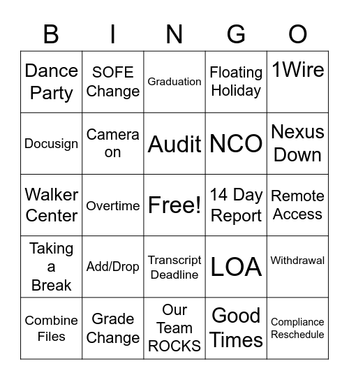 Nightingale Bingo Card