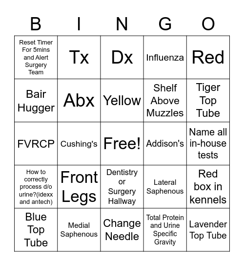 Atlas Vet Tech Bingo! Bingo Card