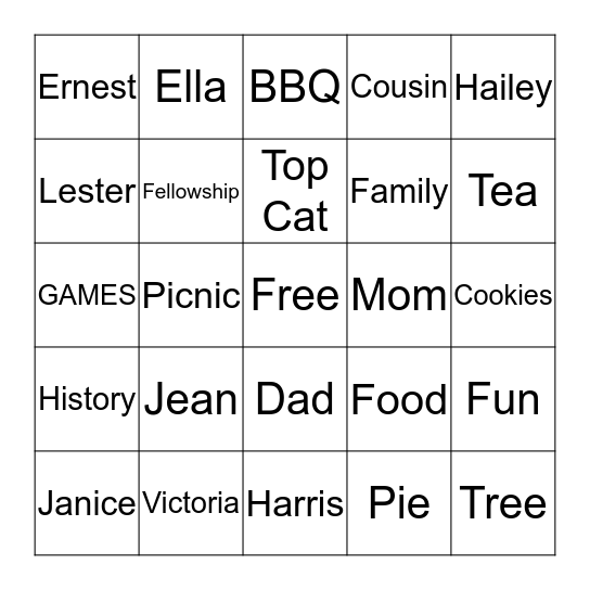 The Family Reunion Bingo Card